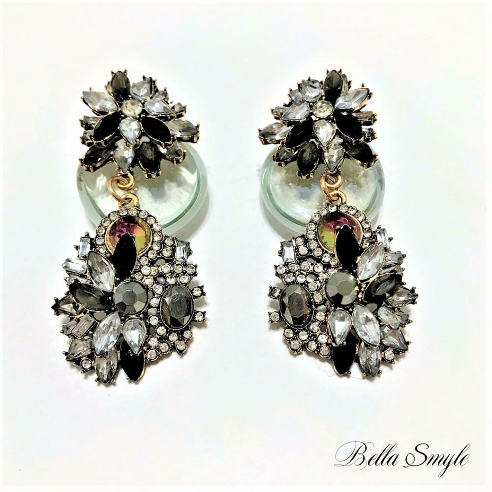 GE22 | Royal Black White Dangle Statement Earrings